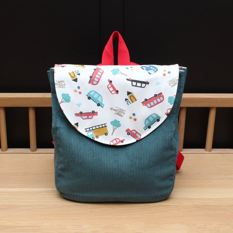 Sac à dos enfant " Velours côtelé, voiture "